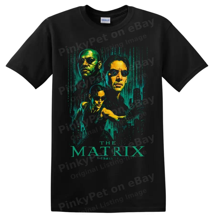 The Matrix Neo Morpheus Trinity T Shirt Green Code Sci Fi Action Graphic Tee