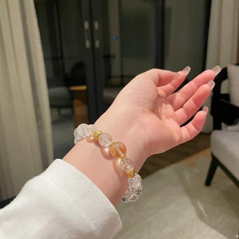 Natural white crystal bracelet for women, healing gift, white Azeztulite yellow crystal bracelet, niche light luxury jewelry