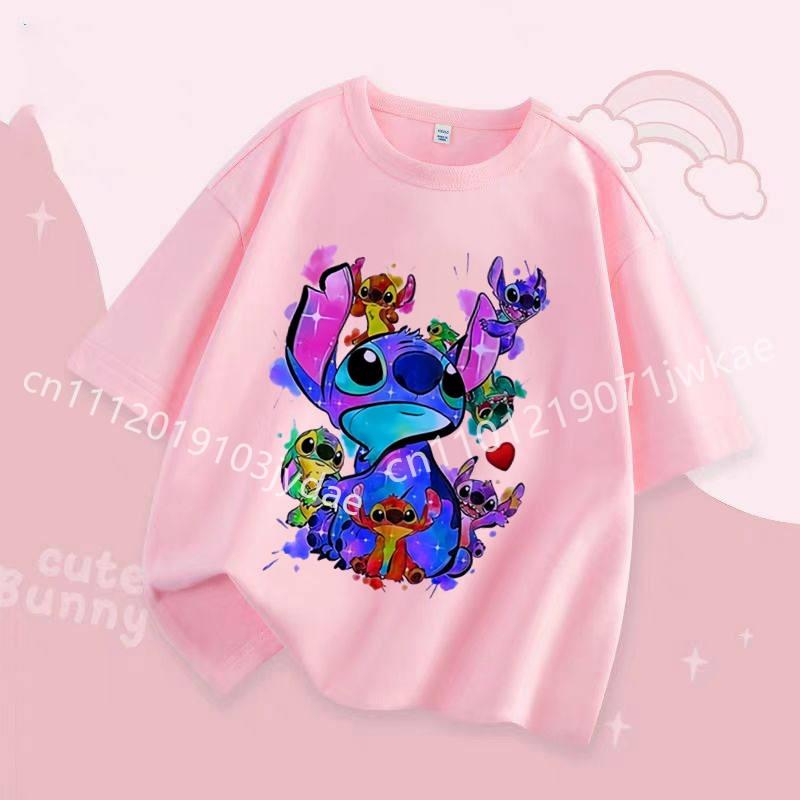 Stitch Kids T Shirt Cute Cartoon Print Short-Sleeved Fashion Casual Round Neck T-Shirt for Boys and Girls Daily Tops
