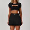 Oiob Sports Set Women False Two-Piece Suit Short Short sleeve T-shirt Top With Chest Pad Quick-Drying Feather Tennis Skirts