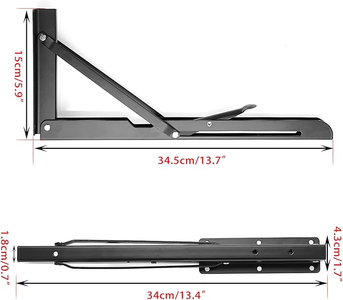 2-Pack Brushed Stainless Steel 8-18 Inch Adjustable Folding Angle Bracket – Heavy-Duty Wall-Mounted Shelf Support Triangle
