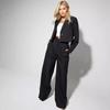 Women's Light Khaki Short Blazer and Wide-Leg Trousers Set
