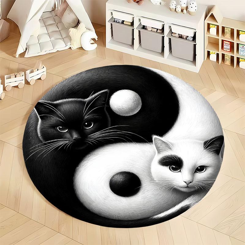 Free Shipping! Yin Yang Cat Design Rug for Relaxing Spaces Round Carpet for Home Sofa Bedroom, Gift
