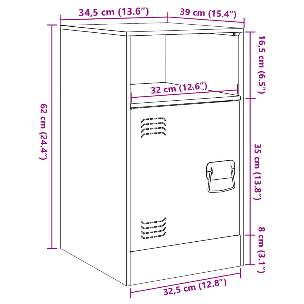 Pink Nightstand 34.5 x 39 x 62 cm Steel