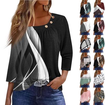 Dámské tričko Tričko Potisk Tlačítko 3/4 rukáv Denní víkend Móda Základní Běžné Top