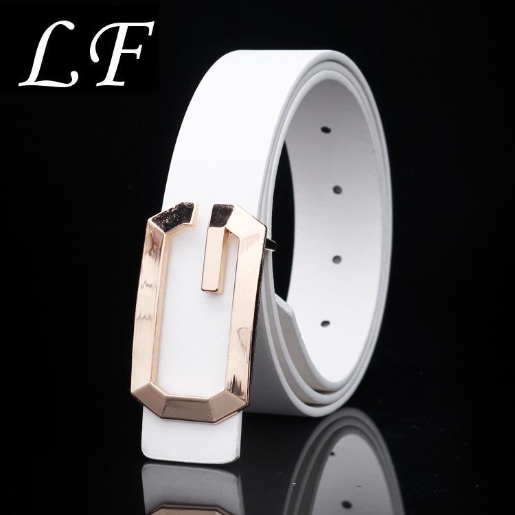 Mary New Fashion Men and WomenGBuckle Belt All-Match Neutral GoldGLetter Smooth Buckle
