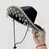 Glänzender Sommer-Cowgirl-Hut mit Herz-Strass-Fransen für Hochzeiten