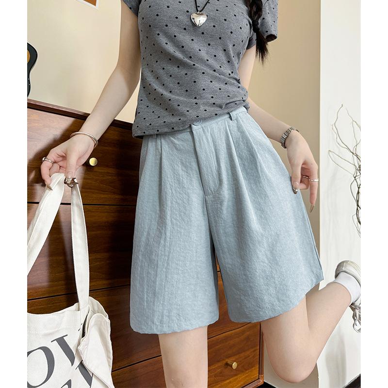 Lazy Fu Suit Shorts for Women Wearing Summer Thin Style Slim and Drooping Ice Silk Wide-leg Pants Casual Five-point Mid-size Pants