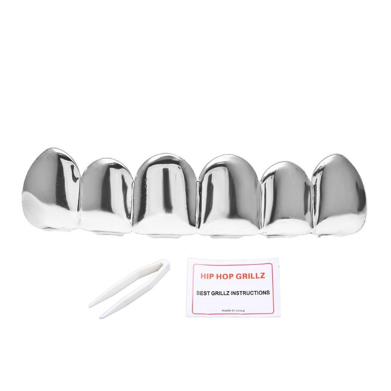 DIY Glossy Teeth Grillz Hip Hop Gold Silver Color Top Bottom Tooth Caps For Women Men Jewelry Halloween Cosplay Gift
