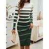 Women Patchwork Streetwear Dress Long Sleeve Knit Office Lady Elegant Dress Striped Bodycon Dress Fall Holiday Vestido