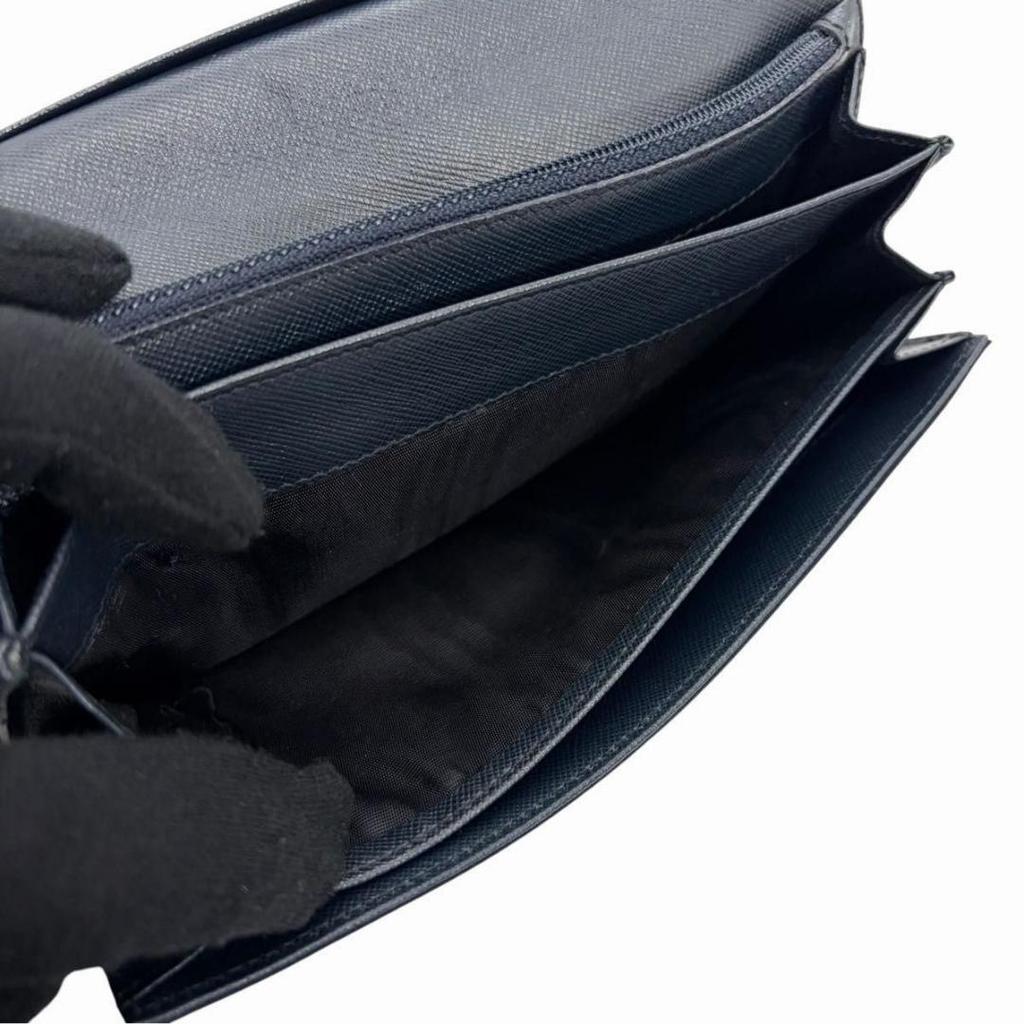 Used Prada Triangle Logo Tessuto Nylon Bifold Long Wallet Navy Business