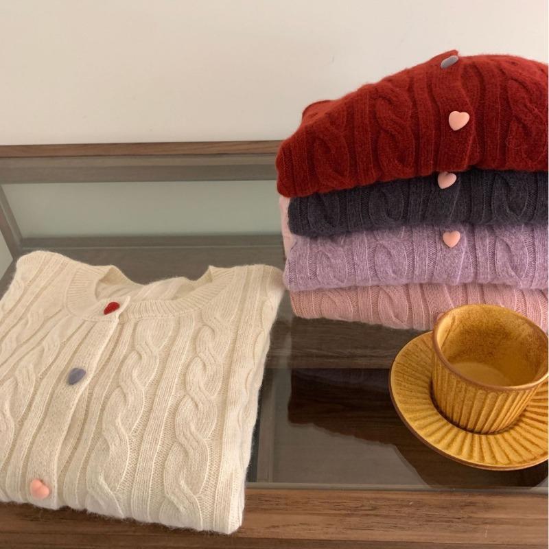 Autumn and winter sweet color love button knitted cardigan fashion twist versatile soft waxy sweater jacket women