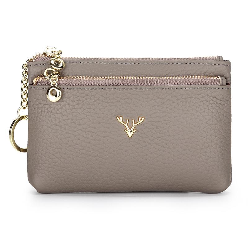 

Wholesale first-layer cowhide change bag women s short coin bag small wallet double-layer zipper multi-function card bag Japanese bag сірий колір
