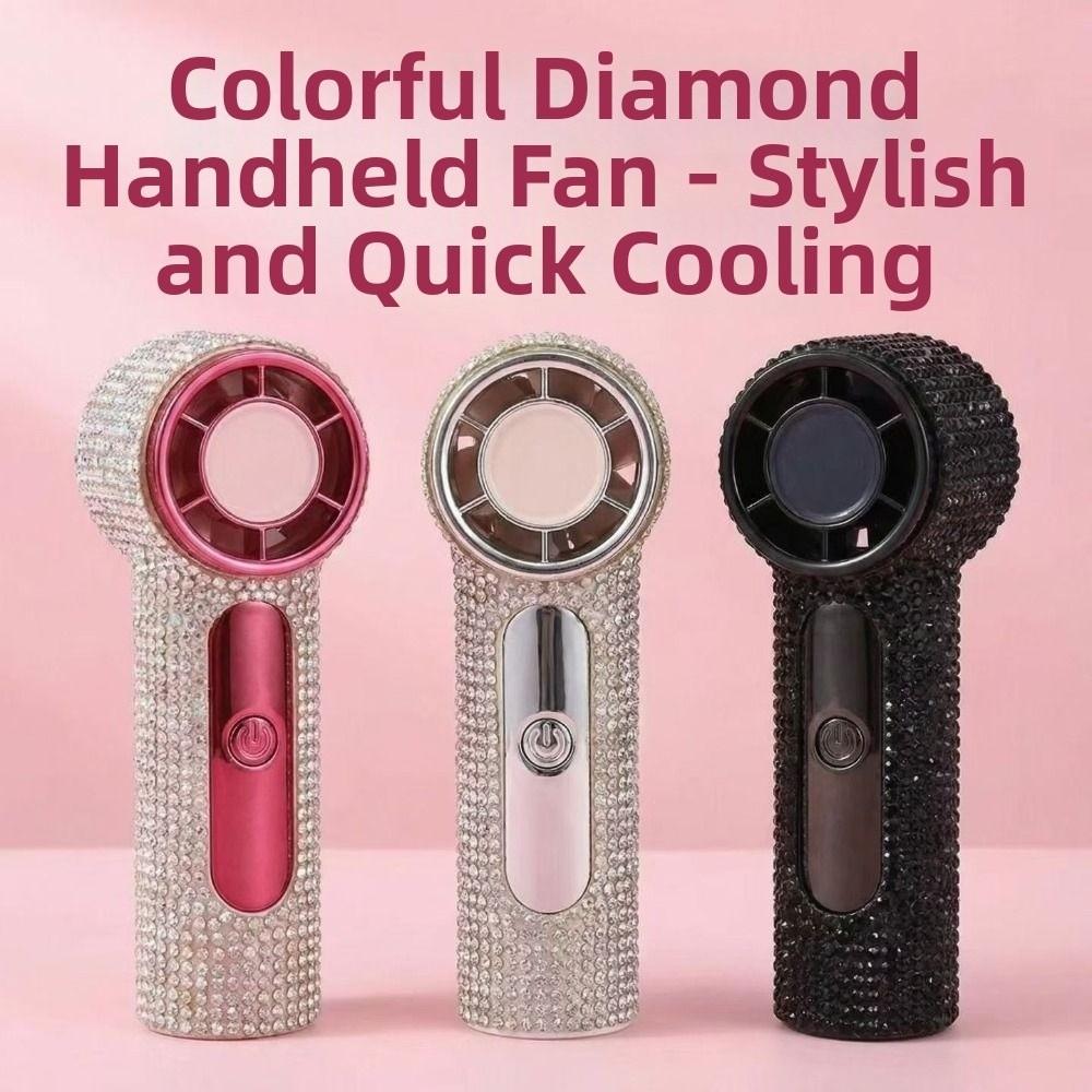Sparkling Mini Cooling Fan Long-Lasting Portable Hand Fan Rhinestone Handheld Fan Travel Use