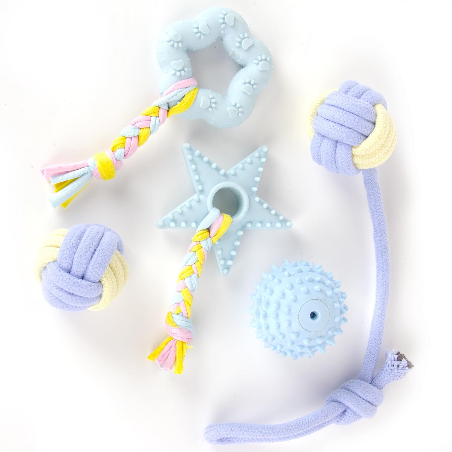 

Набор жевательных игрушек для собак Веревочная игрушка Хлопковый мяч Чистка зубов Стоматологический набор Перетягивание Погоня Жевание Облегчение Недостаток физической активности Маленькие и средние собаки 5 штук 5 штук синий