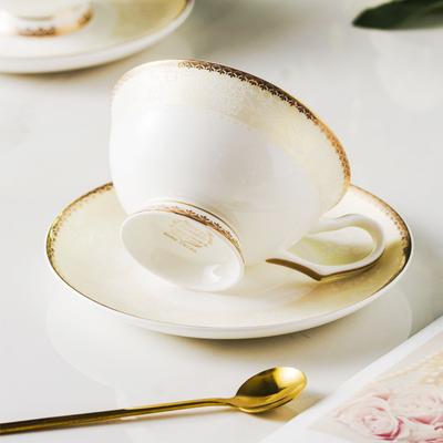 Breeze Minimalist Floral Gold Border Bone Porcelain Coffee Cup and Plate European Afternoon Tea Cup