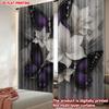 Flat Printing Happy Valentine Day Curtains Black Purple Butterfly White Flower Digital Printed Polyester Drapes Set Of 2 Made