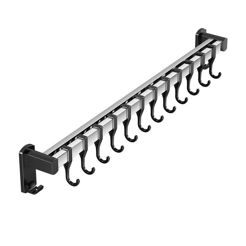 Black Traceless Adhesive Kitchen Storage Rack: Punch-Free Wall-Mounted Pot Lid, Knife Holder, Multi-Functional Hooks