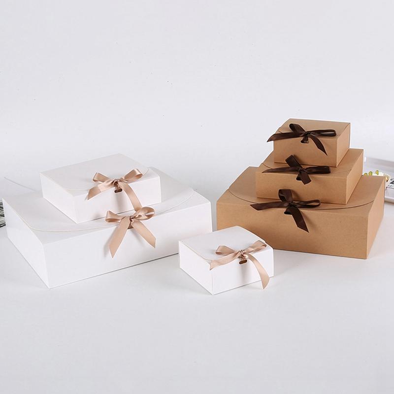 1/5Pcs Square Gift Box With Decorative Bow Ribbons Party Weddings Birthday Cardboard Box Diy Present Package Gift Boxes Decor