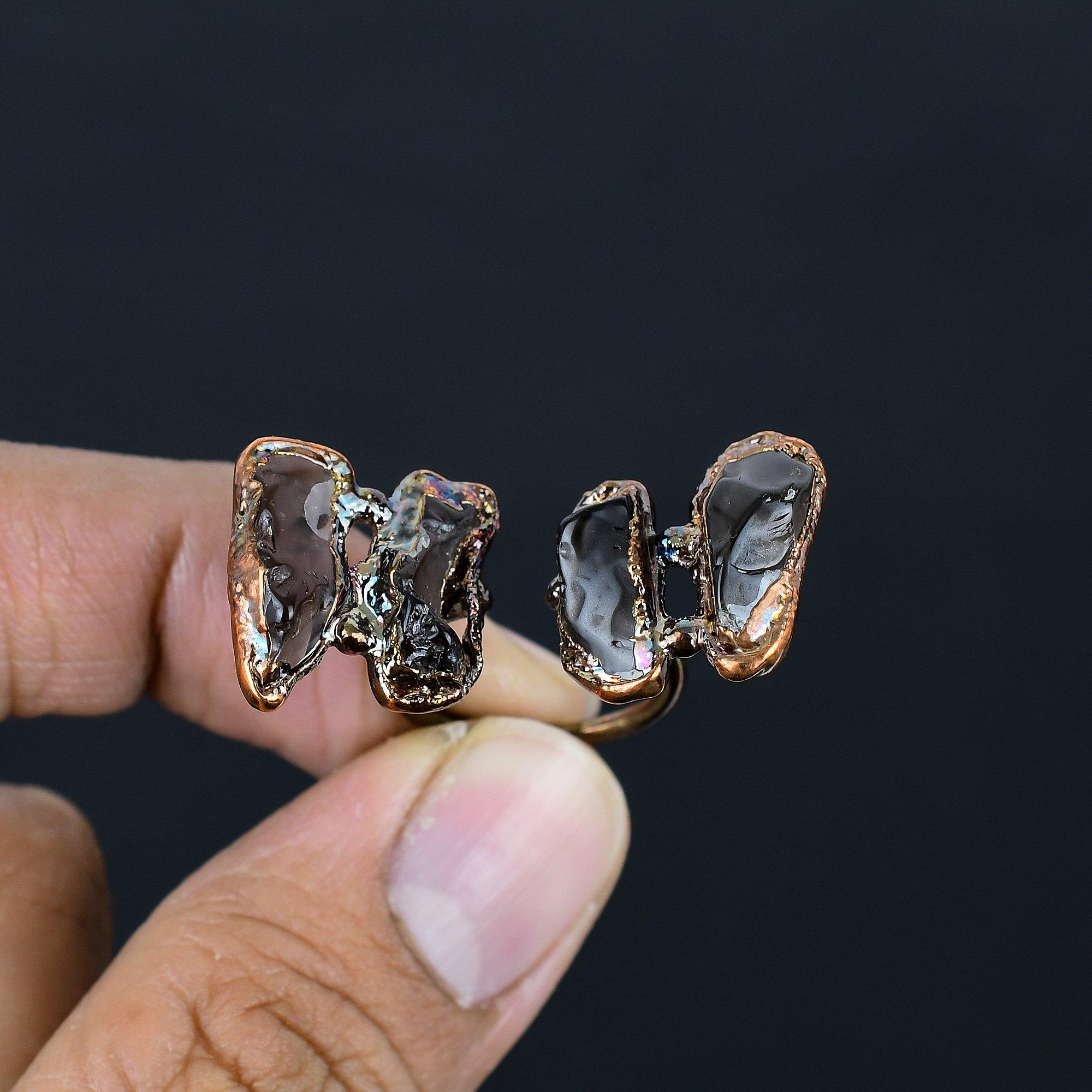 

Smoky Topaz Rough Handmade Gemstone Ring, Copper Electroformed Ring Antique Jewelry, Adjustable Ring Engagement Gift