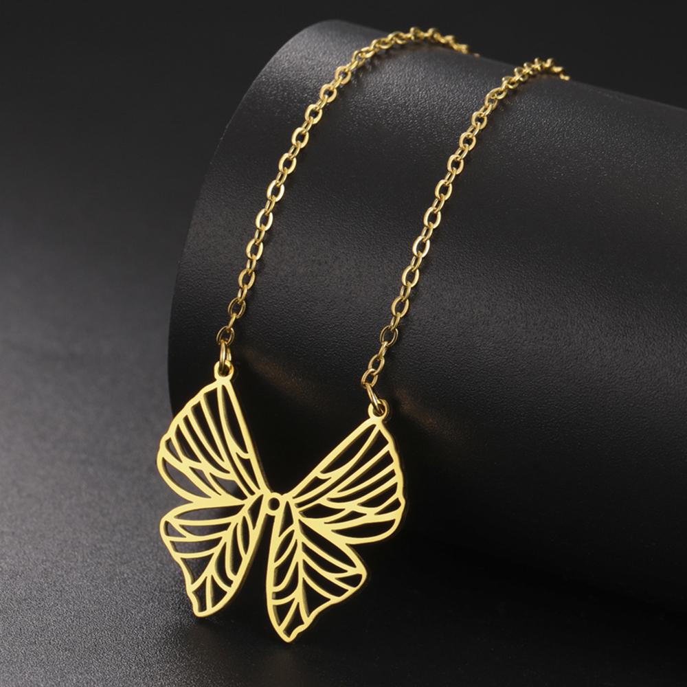My Shape Butterfly Pendant Necklaces for Women Girls Stainless Steel Chain Choker Animal Charm Butterfly Jewelry Valentine's Day