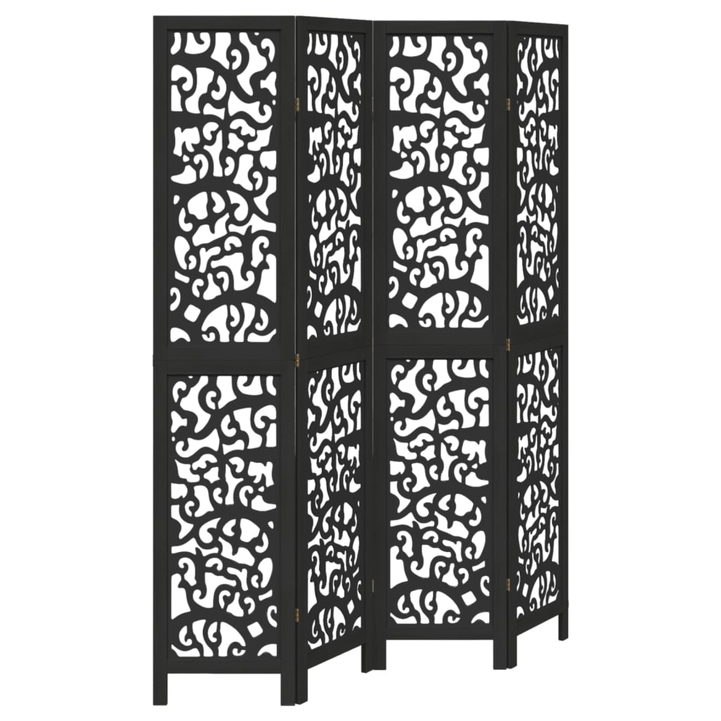4 Piece Black Solid Wood Folding Screen Paulownia
