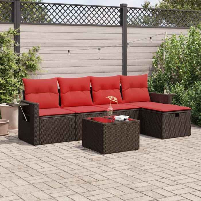 VidaXL Salon de jardin avec coussins 6 pcs marron résine tressée 3325480