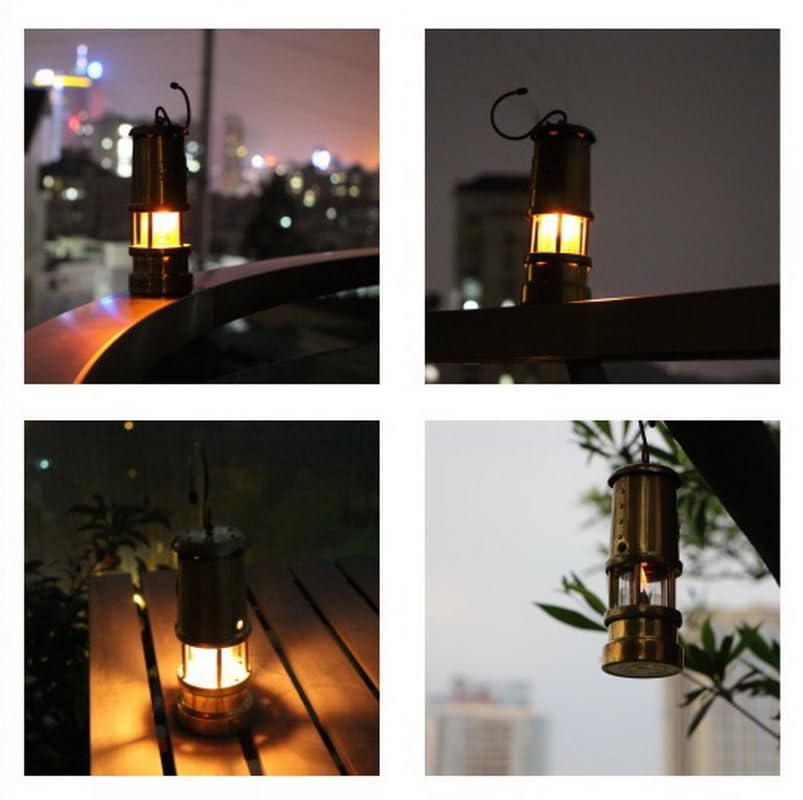 Oil Lantern, Kerosene Lamp, Candle Lamp, Fuel-Powered Camping Lantern, Hand Lantern, Outdoor Light, Vintage Mining Lamp (Gold)
