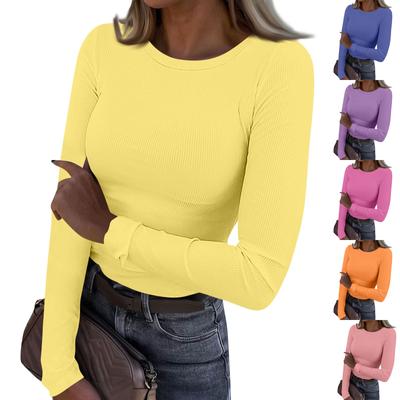 Women's  And Winter Slim Bottom T-shirt Fashion Casual Solid Color O-Neck Pullover Long Sleeve Top