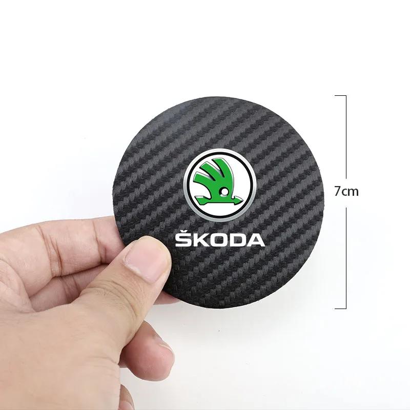 DYZ5 2Pcs Car Coaster Water Cup Mat Non-Slip Pad For Skoda Vrs Fabia Superb Yeti Octavia Enyaq Rapid Kodiaq Kamiq Karoq Derivati Mk3