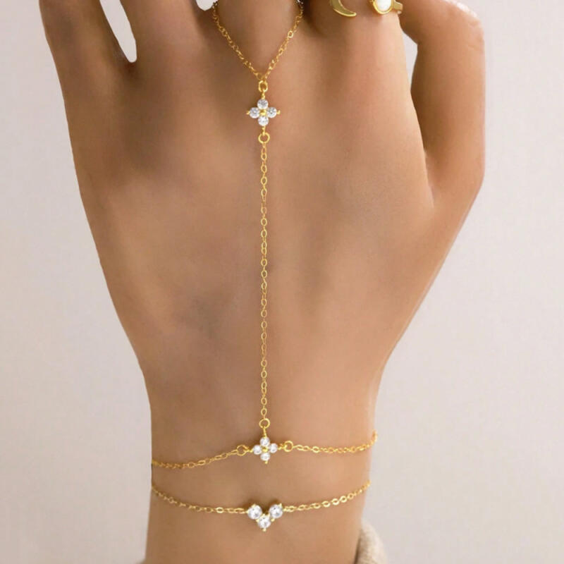 Vintage Zircon Crystal Bracelet for Women Fashion Double Layered Chain Heart-Shaped Hand Chain Bracelet Party Jewelry Gifts