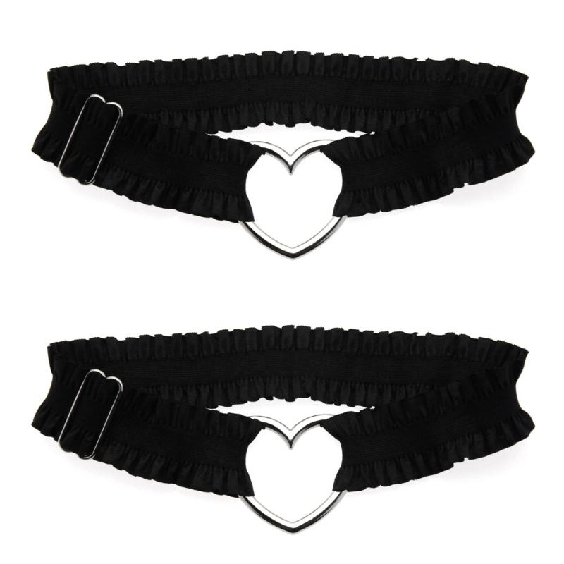Gothic Oberschenkelstrumpfband Herz Spitze Gerafft Beinband Verstellbares Cosplay-Accessoire Oberschenkelkette Bequem Modische Beinbekleidung
