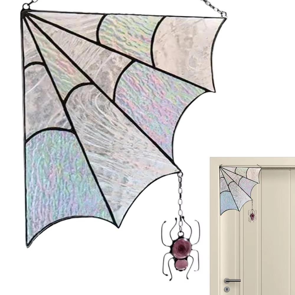 Acrylic Spiderweb Door Topper Decoration Quartered Halloween Door Corner Sign  Haunted House