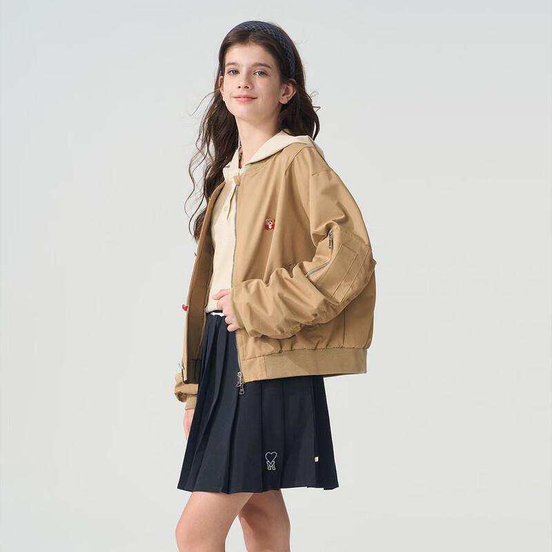 Montagut Girls' Pleated Sleeve Short Baseball Jacket