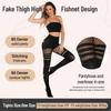 Kave Womens Faux Thigh High Fishnet Stockings Stitching Opaque Pantyhose Mock Over The Knee Goth Striped Suspender Tights