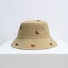 Women's Korean-style embroidered cartoon bear bucket hat, versatile sun protection hat, student face-shielding hat, trendy spring and autumn bucket