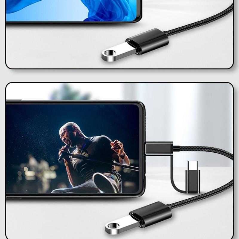 Double  Interfaces OTG Cable Portable OTG Adapter with Aluminum Housing Data Transfer Cable 150mm Length for Phones Tablets 