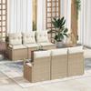 Garden Sofa Set with Cushions 7 Pcs Beige Poly Rattan