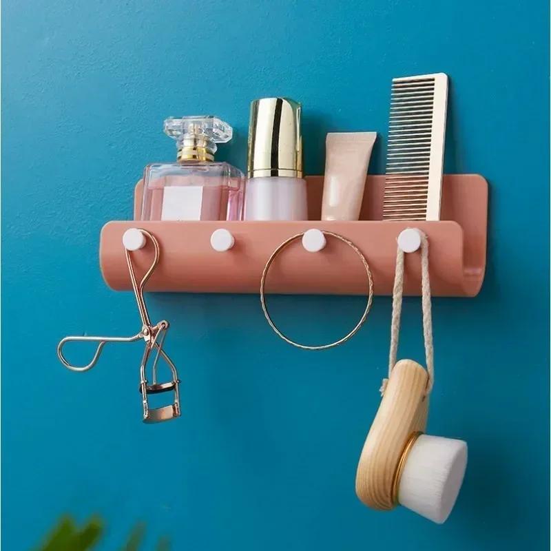 Home Multi-purpose Key Hook Household Convenience Simple U Shaped Wall Mounted Storage Rack Nail-free with 4 Hook Storage Rack