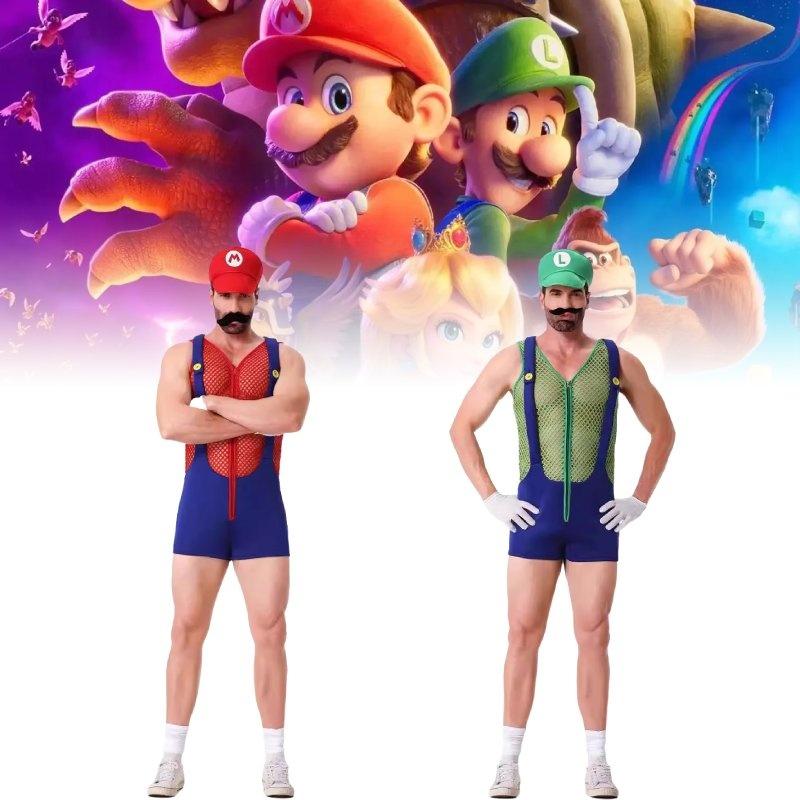 Conjunto de Disfraz de Mario Único Con Sombrero, Guantes, Bigote y Tirantes Para Adultos