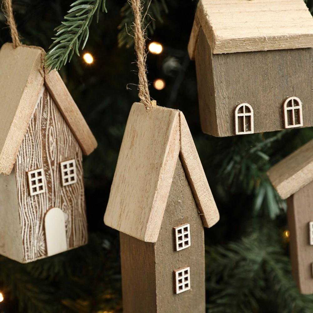 Creative Wooden Christmas House Pendant Village Pendant DIY Log House Ornament Christmas Tree Decoration Christmas Tree