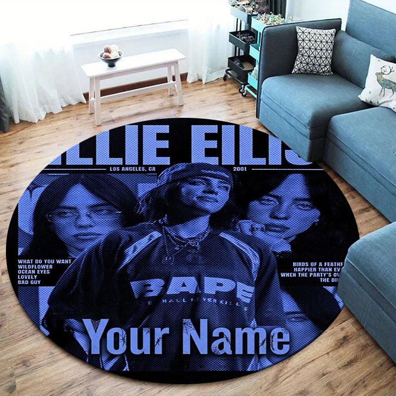 Billie Eilish Custom Name Round Area Rug,Carpet Rug for Living Room Bedroom Sofa Playroom Decor,Non-slip Floor Mat