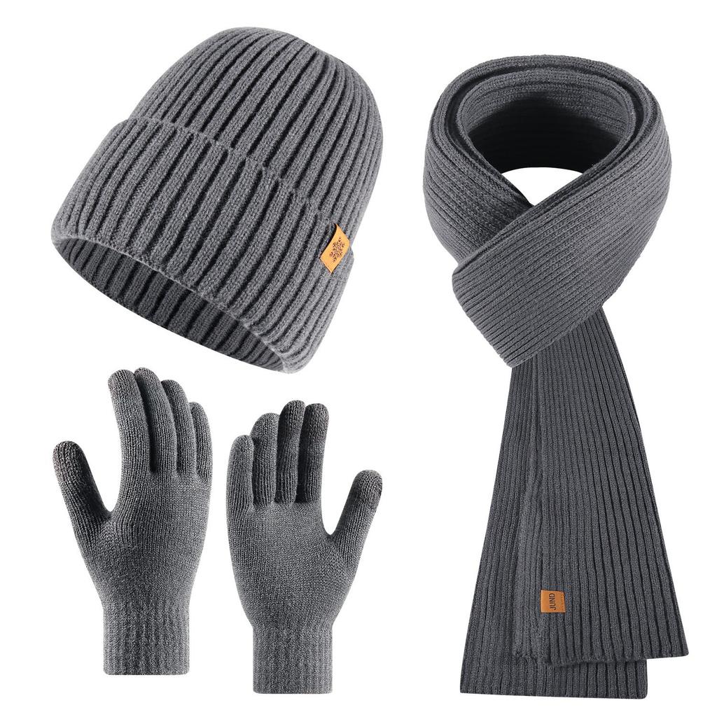 Winter Knitted Hat, Scarf, Gloves, Three-piece Set, Velvet, Thickened Warm Outdoor Riding, Knitted Hat