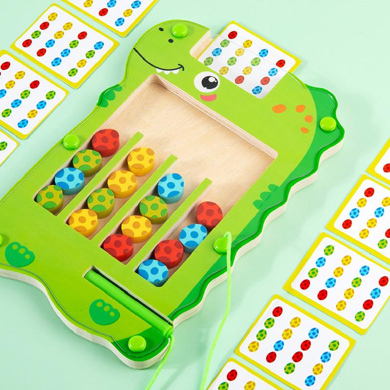 Green Dinosaur Wooden Color Walking Game Board Children Puzzle Toy For Gift