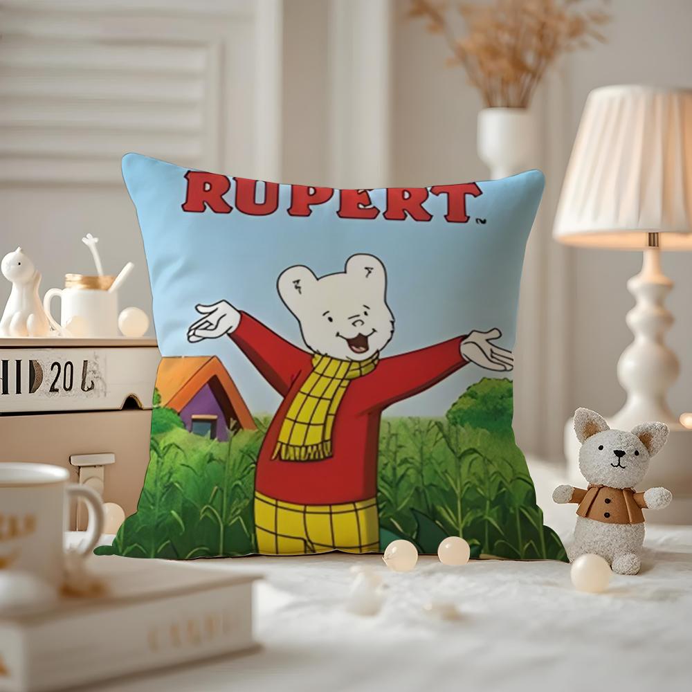 Anime RRupert BBear Cushion Cover Antidustmite Pillowcase Invisible zipper silky short plush Sofa cushion cover
