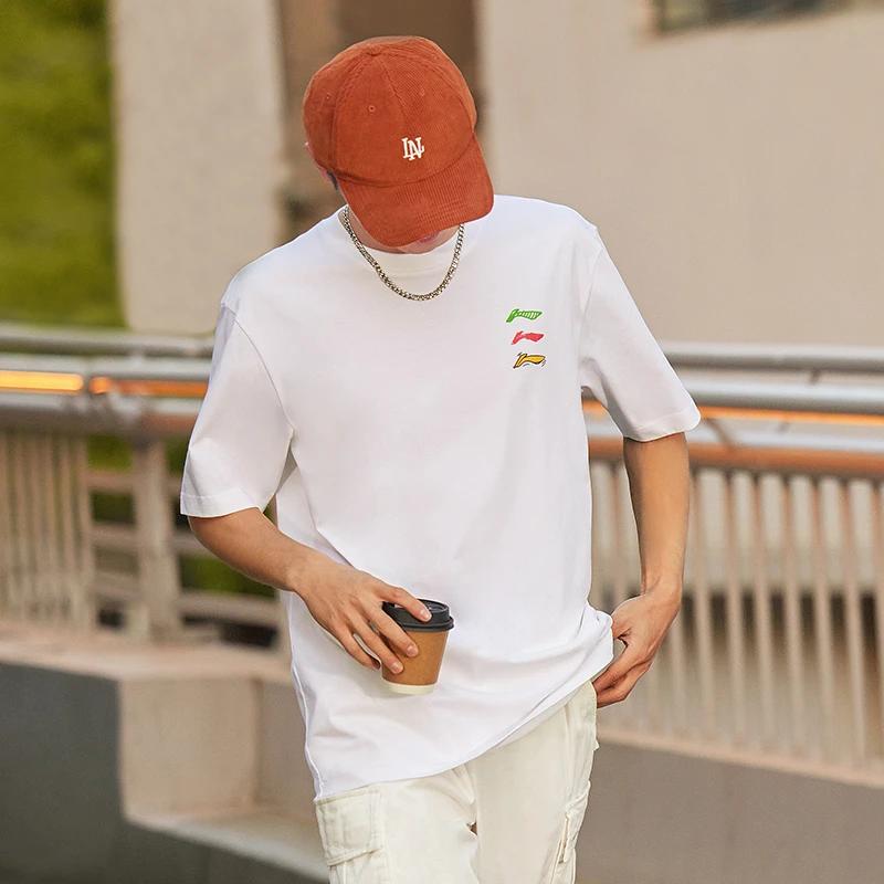 Li-Ning Sports Life Series Logo Print Loose Round Neck Short Sleeve T-Shirt Unisex Tops Standard-White AHST787-1