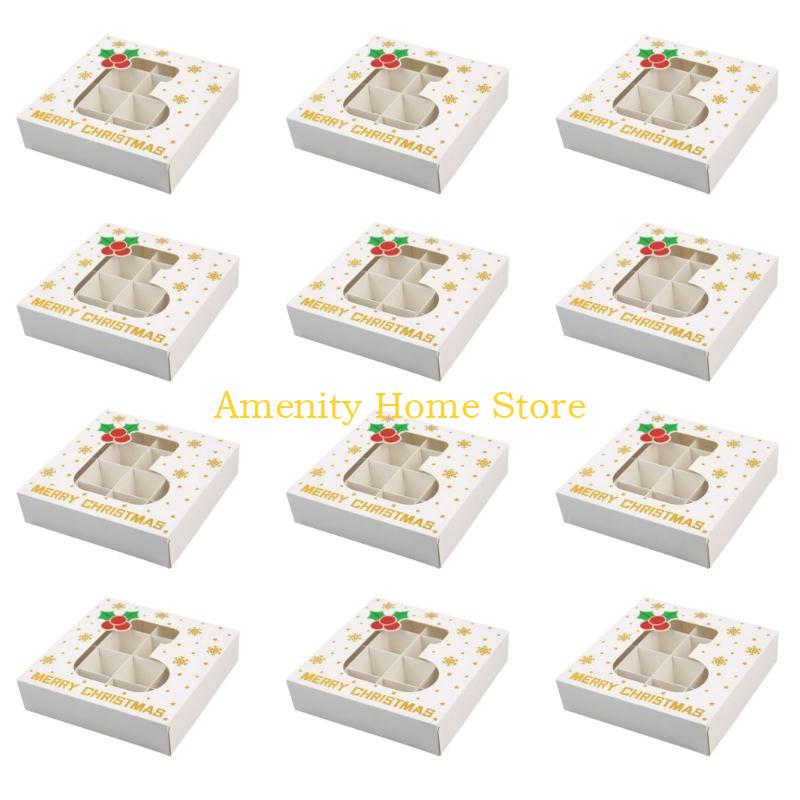 F26C 12Pcs Christmas Treat Boxes 12 Slot Chocolate Gift Box Cookie Candy Box Recycled Paper Packaging Box Christmas Supplies