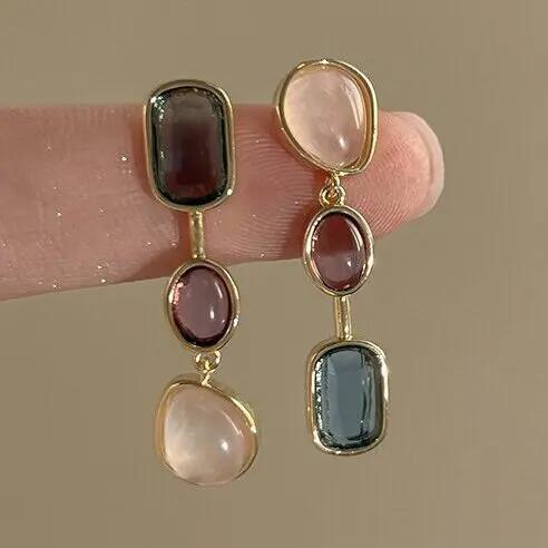 

Retro Charm Irregular Geometry Stereo Butterfly Flower Asymmetrical Zircon Crystal Palm Dangle Earrings for Women Korean Jewelry