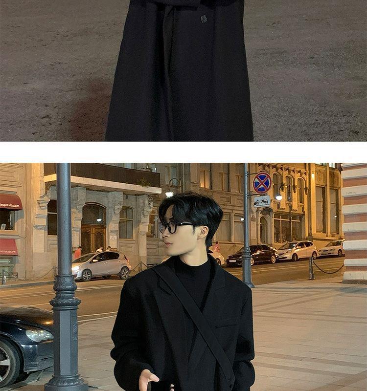 Men's Korean Style Over-the-Knee Wool Winter Coat - Thickened, Mid-Length, Loose Fit