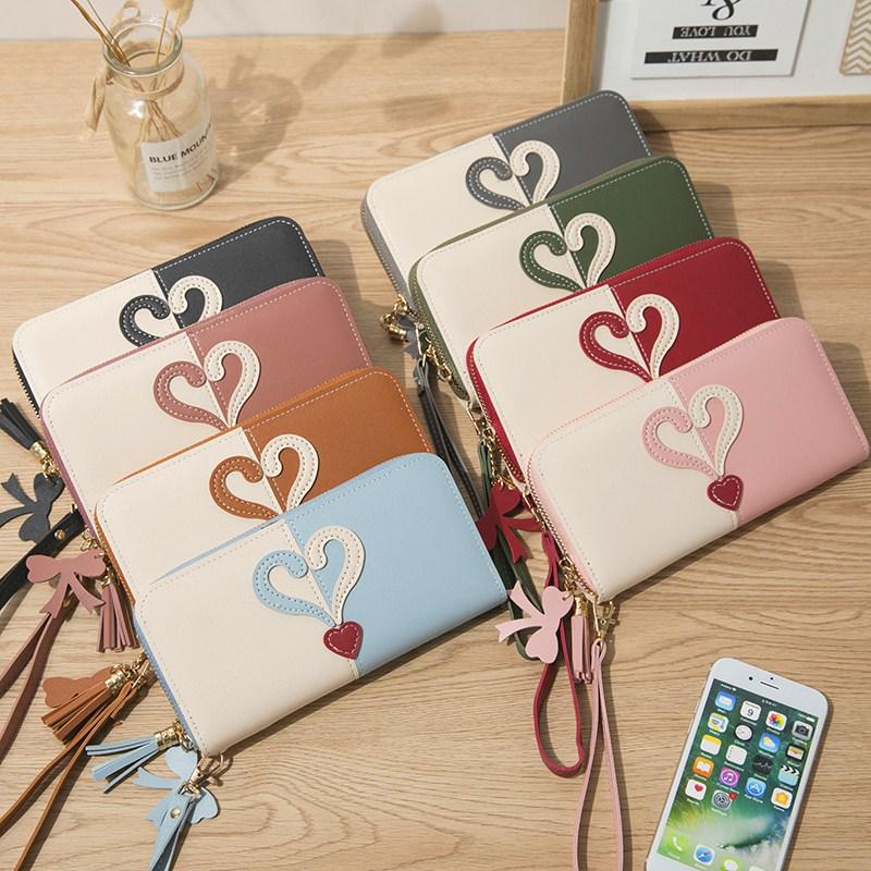 Women's Long Wallet: Korean Style, Contrast Color, Tassel, Mobile Phone Holder